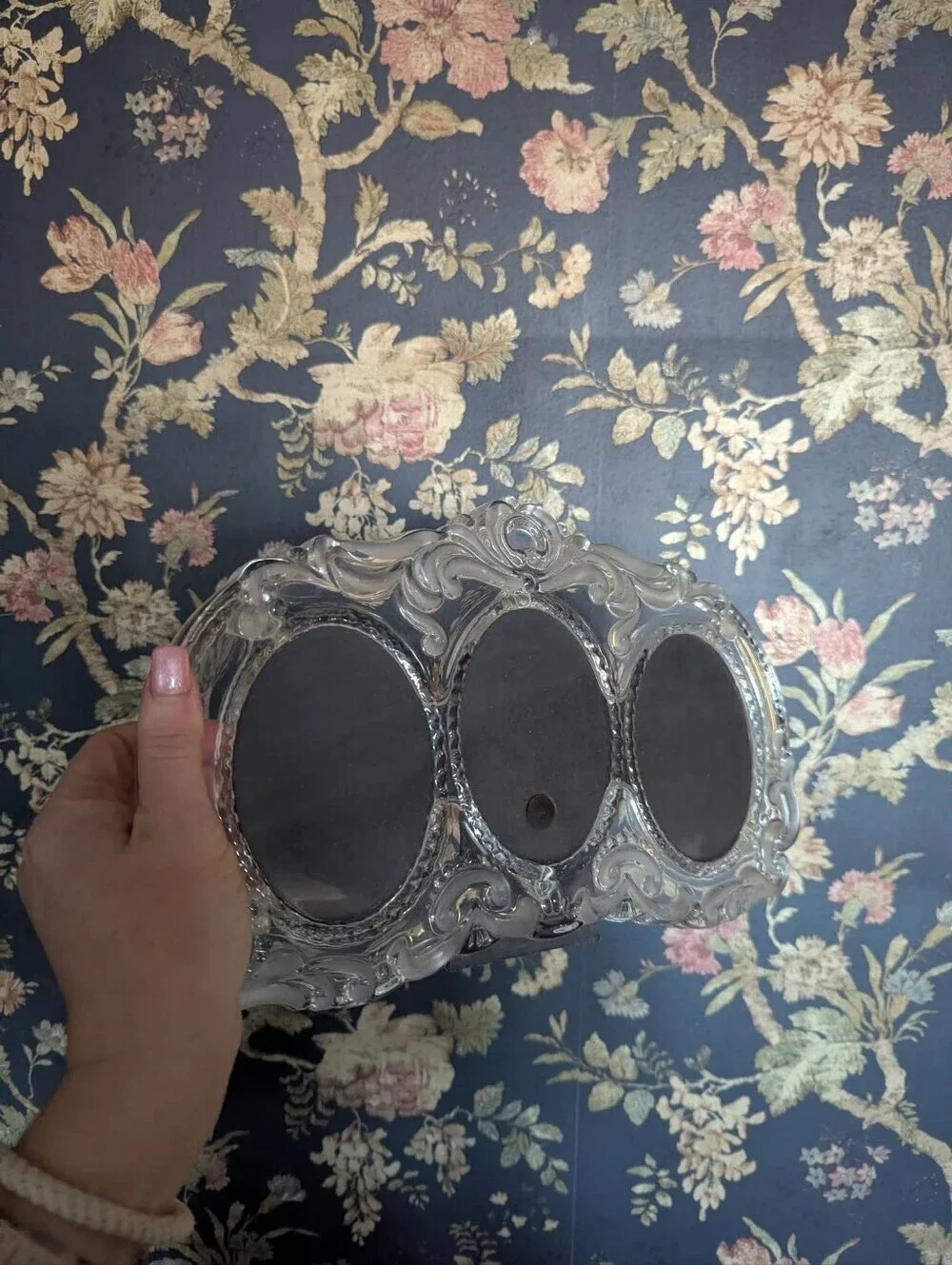 Ornate Clear Glass Vintage Double Round Picture Frame Heavy Duty